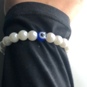 Blue and white evil eye bracelet fits 6 inch writs homemade
